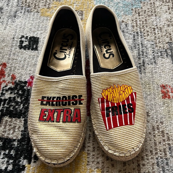 Fun Sam Edelman espadrille style flats canvas extra fries graphic shoes - Picture 1 of 4